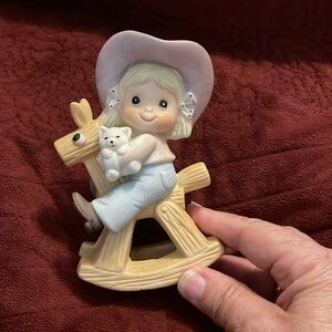 Vintage Homco‎ Figurine Little Girl Cowgirl Rocking Horse 1417 Child Western